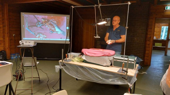 Koi course: Specialist and guest lecturer Ad Jacobs leads the course at a necropsy